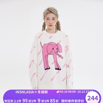 INSNLASIA original retro full print elephant LOGO sweater tide brand mens and womens cartoon animal tops