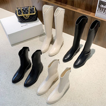 Long Drum Boots Female Rider Boots 2021 Autumn Winter New White Pointed Coarse Heel Medium-high Cylinder Western Cowboy Boots Short Boots