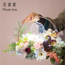 Romantic 3D Cartoon Projection Lamp LED Light Table Flower Basket Bouquet Acrylic Engraving Decorative Lights Flowers Packaging Material