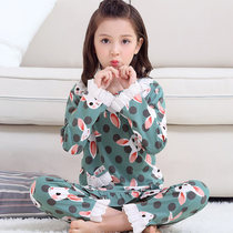  Childrens pajamas pure cotton spring and autumn and summer girls children middle and senior girls thin long-sleeved home clothes set princess