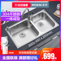 Morn 304 thickened stainless steel sink 800mm Double groove Kitchen Kitchen kitchen Kitchen Basin Plan Terrace the dish washing basin