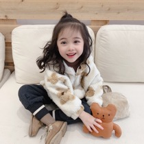 Girls bear fur sweater 2020 new autumn and winter children plus velvet padded jacket female baby Foreign style sweater coat