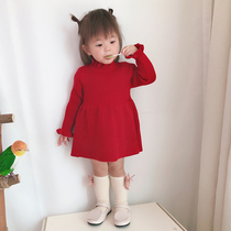 Korean Spring and Autumn new girl sweater dress children knitted base shirt baby Foreign style princess dress New year dress