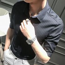 Fugui bird summer striped short sleeve shirt for mens body Han version handsome air trend casual fashion 50% sleeve shirt