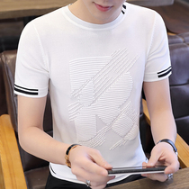 Short-sleeved T-shirt Mens Tide Brand Summer Thin Slim Hollow Mulberry Silk Tessel Korean Fashion Mens Ice Silk Half Sleeve