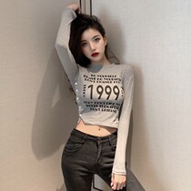 Van Chy 2021 autumn new letter print long sleeve T-shirt short slim slim base shirt female inner top