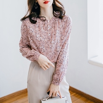 Broken Flower Lining Woman 2022 Spring new Long sleeves Korean version Thin Loose 100 Lapped Temperament Printed Elegant Powder Lining