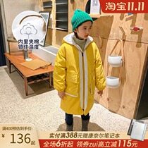 Girls cotton padded clothing 2020 winter foreign style new big pocket children middle and long cotton coat childrens clothing