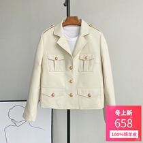 Spring and Autumn 2021 New Haining sheep leather leather women short locomotive tooling casual small jacket