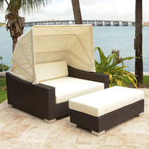 Outdoor rattan sofa double seat with canopy rattan chair pedal plastic rattan furniture outdoor terrace rattan sand for sale