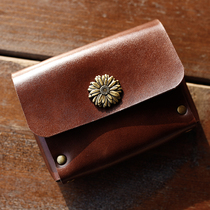 Handmade Bull Leather Minimalist Lady Zero Wallet Genuine Leather Art Retro Short drivers license bag small card wallet wallet