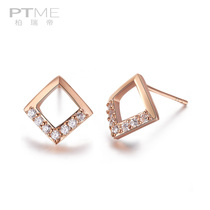 Pure silver earrings female earrings day Korean temperament simple Net red sexy square rose gold ear jewelry thin