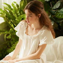 Chenxi Nightdress Womens Summer Short Sleeve Original Princess Palace Style Knitted Cotton Pajamas Loose Thin Solid Color Medium Short