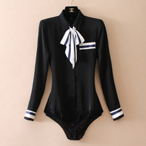 Long sleeve chiffon professional shirt women's 2022 spring and autumn fashion socialite ribbon bow slim black one-piece shirt