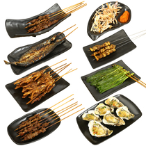 Dense Amines Black Barbecue Shop Cutlery Special Dishes Rectangular Grilled String Creative Disc Dinner Plate Commercial Saucer Restaurant Dish