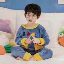 Boys winter spring and autumn baby long-sleeved childrens pajamas flannel coral velvet plus fat plus size fat childrens suit
