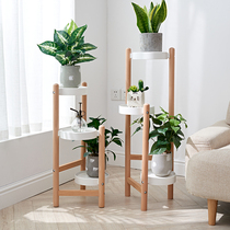 Nordic solid wood flower shelf shelf balcony living room wooden plant stand indoor fleshy home creative flower pot