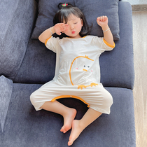 Girls Modale pyjamas 70% sleeves Climbing Baby Conjoined Clothes Summer Womens Baby Clothes Thin family clothes