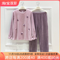 An's companion thin coral fluffy pajamas long sleeves thickened island velvet sweet and cute housewear in autumn 2022