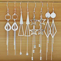 999 pure silver ear female stream earrings short long short - term ear - link ear tip 2019 new tide temperament ear nails