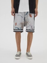 BONELESS BUTTERFLY floral mesh DOUBLE LAYER BASKETBALL SHORTS LACE-up belt loose hanging crotch five-point pants street