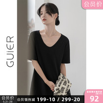 GUIER v collar t-shirt dress 2022 new Hepburn style first love sweet and temperamental little black dress with dress