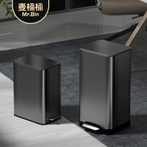 Wheat Barrel Barrel Stainless Steel Kitchen Trash Can Home with cover Black large Pedal Light Lavish Living Room Office
