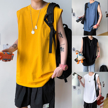 Summer solid color waistcoat sweat vest mens trend loose round neck ins harbor wind sleeveless T-shirt basketball sports shirt