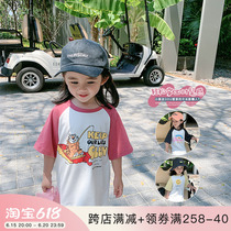 Yang Mejia Childrens Clothing 2022 Summer Dress New Girl Cartoon Printed T-shirt Short Sleeve Blouses Woman Baby Medium long T-shirt