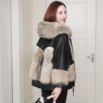 zqqz fox fur coat women short hooded new fashion young sheep leather coat 7235