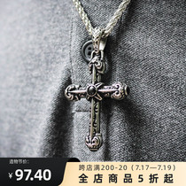 ROADLATIVE original design New national trend street trend pattern retro cross Titanium steel necklace men