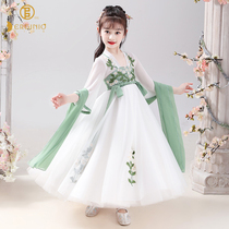 Italian Erginio Girls Hanfu Dress Spring and Summer Girls Printed Princess Group Long Sleeve Ethnic Childrens Skirt