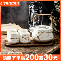 Nordic dumb wind INS light frosted ceramic tea set for home flower tea tea tea pot tea cup log tray