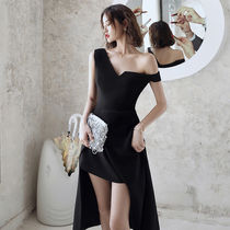 Black evening dress dress women 2021 new summer noble temperament banquet sexy party small dress strapless long