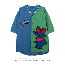 GUMUDUN ins cartoon embroidered collared baseball collar short sleeve T-shirt male and female trendy loose lovers half sleeve summer