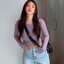 On the same day Korean hao looks purple sexy tight body short long sleeve T-shirt AF527