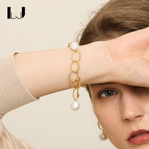 little joys925 silver gold-plated circle pearl bracelet natural baroque pearl bracelet cold wind female