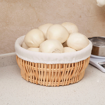 Rattan steamed bun basket with cover Household kitchen bun box Woven bun basket Round storage basket Cake insulation basket