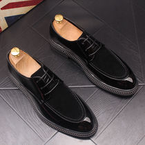 Inlen Retro Mens Business Pointy Leather Shoes Interior Heightening Genuine Leather Han Prints Frosted High Helps Casual Hair Stylist Xz