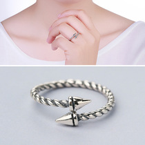 S925 sterling silver twisted double arrow cone head ring trend fashion ring finger ring ring silver jewelry