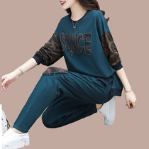 2022 Spring autumn new big code Womens clothing Fat MM Yangqi splicing art to make old leisure Two sets of women cotton