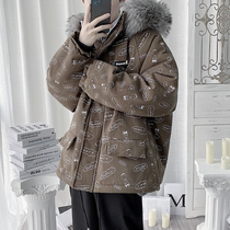 Teen Winter Clothing Student Tooling Cotton Clothes Thickening Easy large fur collar Even cap jacket down cotton clothes Mens faction to overcome