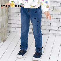 Stretch ~ girls Blue Heart bow denim pants trousers spring and autumn small children casual pants pencil pants