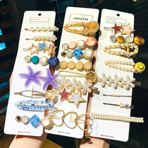 Hairclip female Korean side clip Net Red Girl one-word clip headgear Korean belt drill broken hair banger clip pearl hair clip