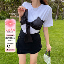 Zhou Baizi FOR YOU 2023 NEW SWEET AND ROUND Bow Tie Butterfly Knot Big Code Short Sleeve Blouse Blouse Women Slim-skinny