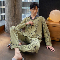 Cotton pajamas mens spring and autumn long sleeve home clothing cotton autumn and winter thin casual cartoon can go out