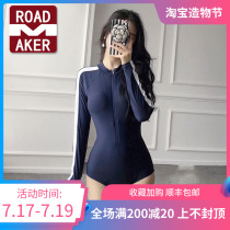 Rodmec Korea sexy sunscreen clothing long-sleeved sports version one-piece swimsuit women show thin belly cover hot spring swimsuit