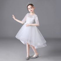 White high-end flower girl wedding dress foreign girl dress Princess dress childrens piano performance dress puffy gauze spring and autumn