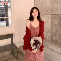 Elegant Wind Harnesses Shatter Flowers Autumn Winter Early Romance Retro Style Flower style Balloon Skirt Sensual Lamp Core Suede Dress Woman dresses Long dress Chosen