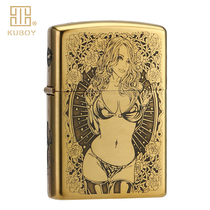 kuboy cool treasure kerosene lighter pure copper skull beauty five-sided carving personality windproof mens creative gift